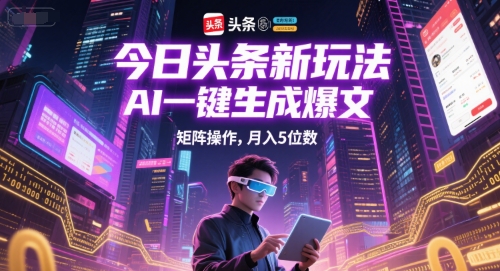 今日头条新玩法，AI一键生成爆文，矩阵操作，月入5位数-ST-智库魔方