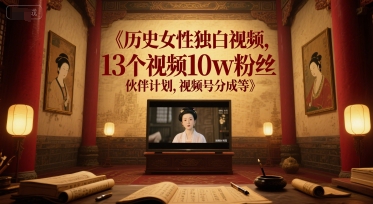 历史女性独白视频，13个视频10w粉丝，伙伴计划，视频号分成等-ST-智库魔方