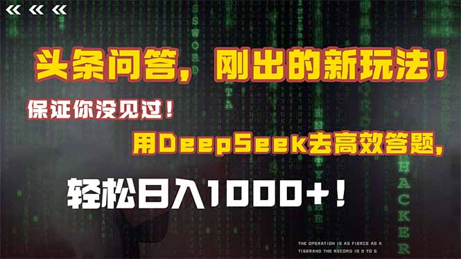 头条问答，刚出的新玩法！保证你没见过！结合Deepseek高效答题，日入1000+-ST-智库魔方