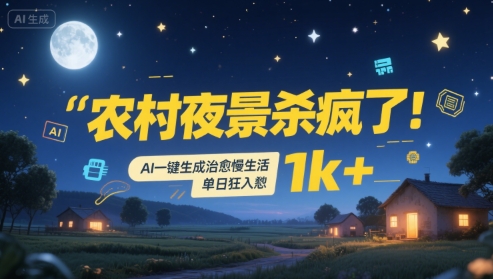 农村夜景杀疯了！AI一键生成治愈系慢生活，单日狂入1k+-ST-智库魔方