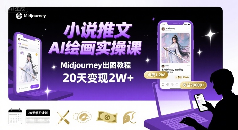 小说推文干货分享之AI绘画MJ出图实操课，用Midjourney做小说推文，20天挣2w-ST-智库魔方