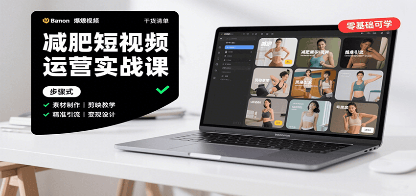 减肥短视频运营实战课：含素材制作、剪映教学，讲精准引流、变现设计与内容模板技巧-ST-智库魔方